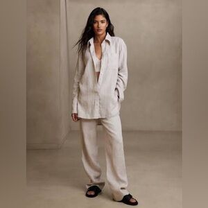 Banana Republic 100% Linen Oversized Button Down Shirt- Beige- Medium